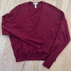 Leith burgundy red wrap sweater M